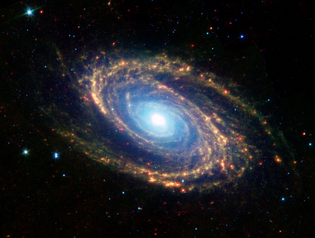 Long‑exposure astrophotography frame with spiral galaxy M81 in a star field.